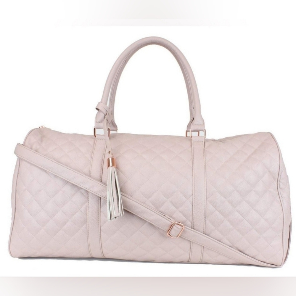 Ms lovely Quilted Vegan Leather Weekender Travel Duffel Bag Dusty Pink Floral